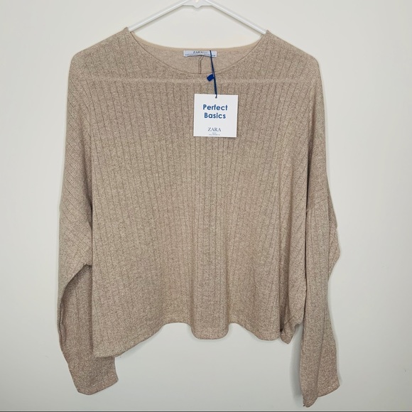 Zara Tops - ZARA NWT Beige Cropped Metallic Sparkle Shrug Top